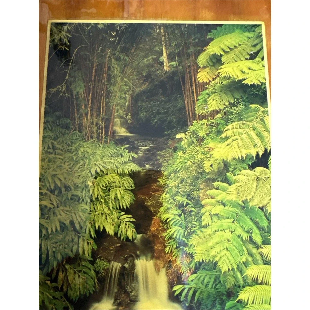 Vintage Lacquer‎ Wooden Wall Art, Waterfall Greenery 9